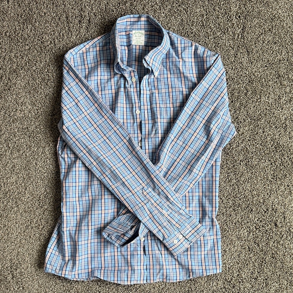 Brooks Brothers Milano Blue and Orange Checkered Shirt